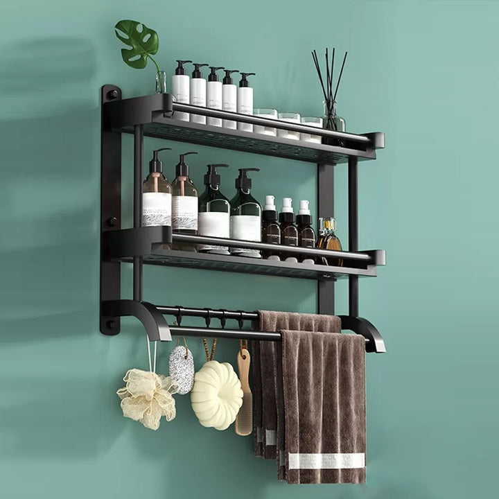 Lisslune | Modern Black Bathroom Accessories Stainless Steel Fitting Set Bathroom Shelf