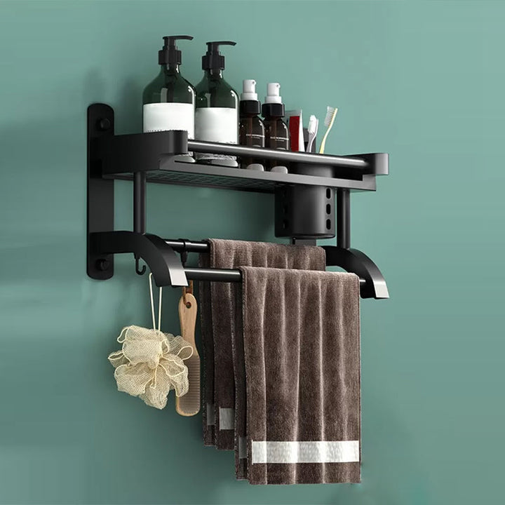 Lisslune | Modern Black Bathroom Accessories Stainless Steel Fitting Set Bathroom Shelf