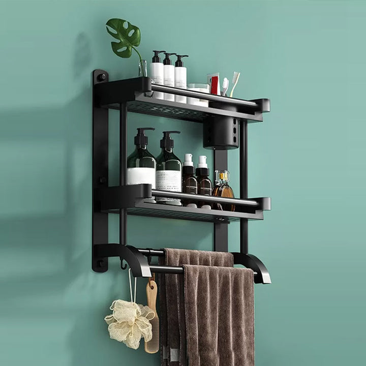 Lisslune | Modern Black Bathroom Accessories Stainless Steel Fitting Set Bathroom Shelf