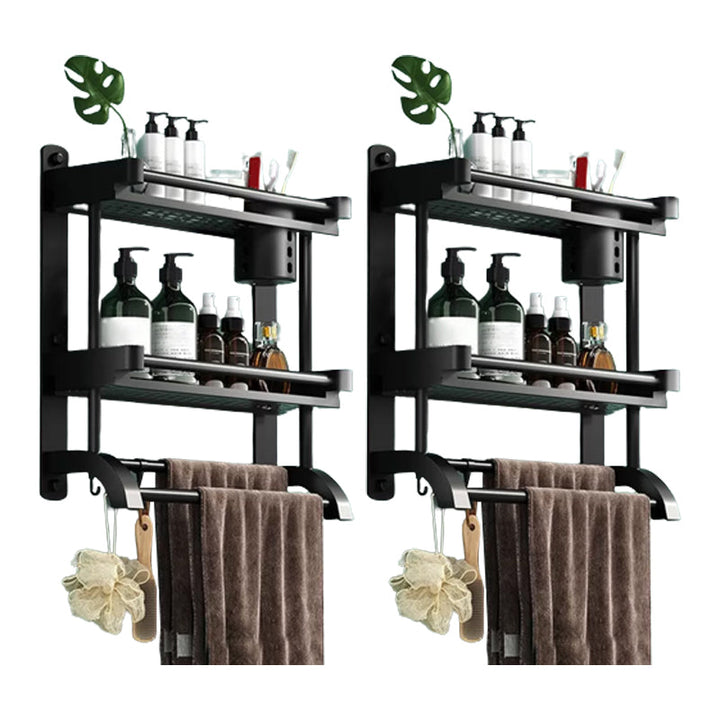 Lisslune | Modern Black Bathroom Accessories Stainless Steel Fitting Set Bathroom Shelf