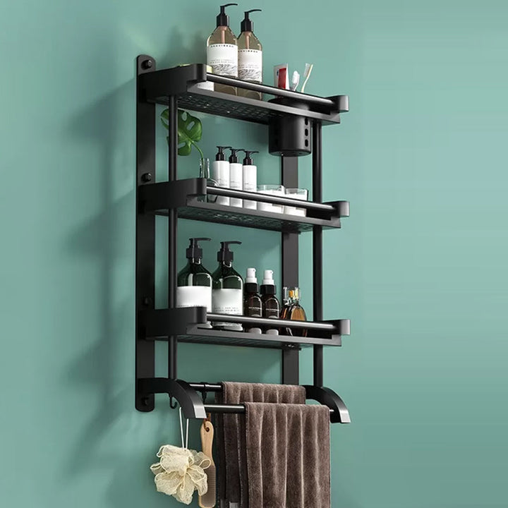 Lisslune | Modern Black Bathroom Accessories Stainless Steel Fitting Set Bathroom Shelf