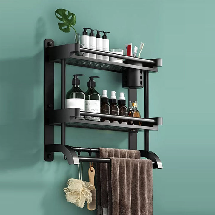 Lisslune | Modern Black Bathroom Accessories Stainless Steel Fitting Set Bathroom Shelf