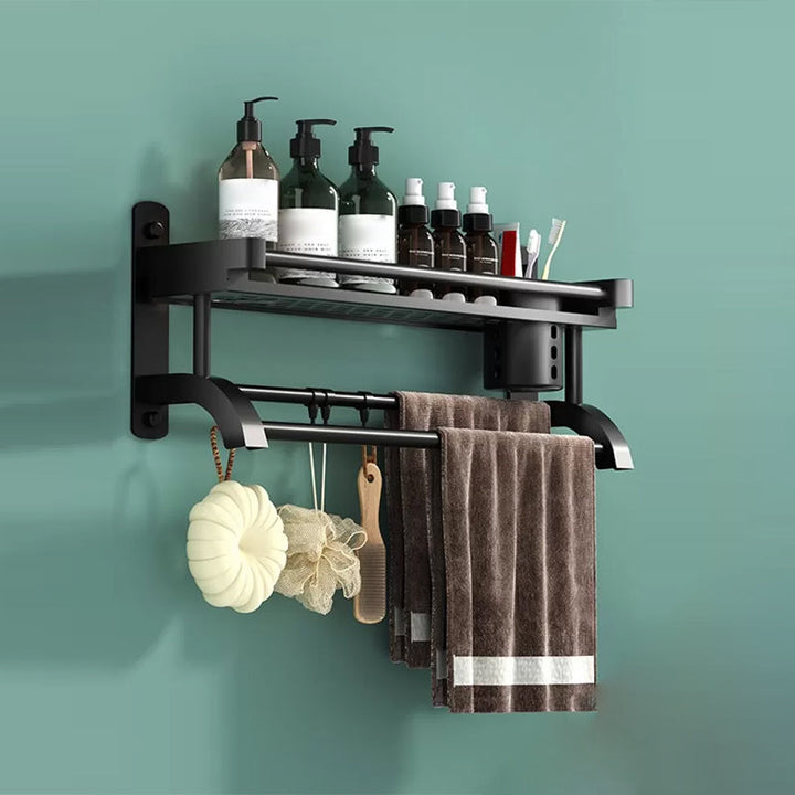 Lisslune | Modern Black Bathroom Accessories Stainless Steel Fitting Set Bathroom Shelf