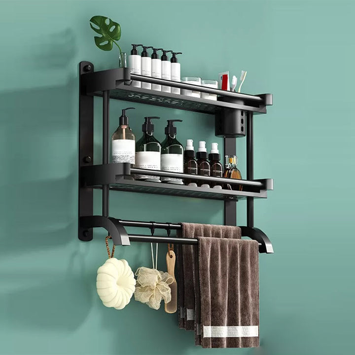 Lisslune | Modern Black Bathroom Accessories Stainless Steel Fitting Set Bathroom Shelf