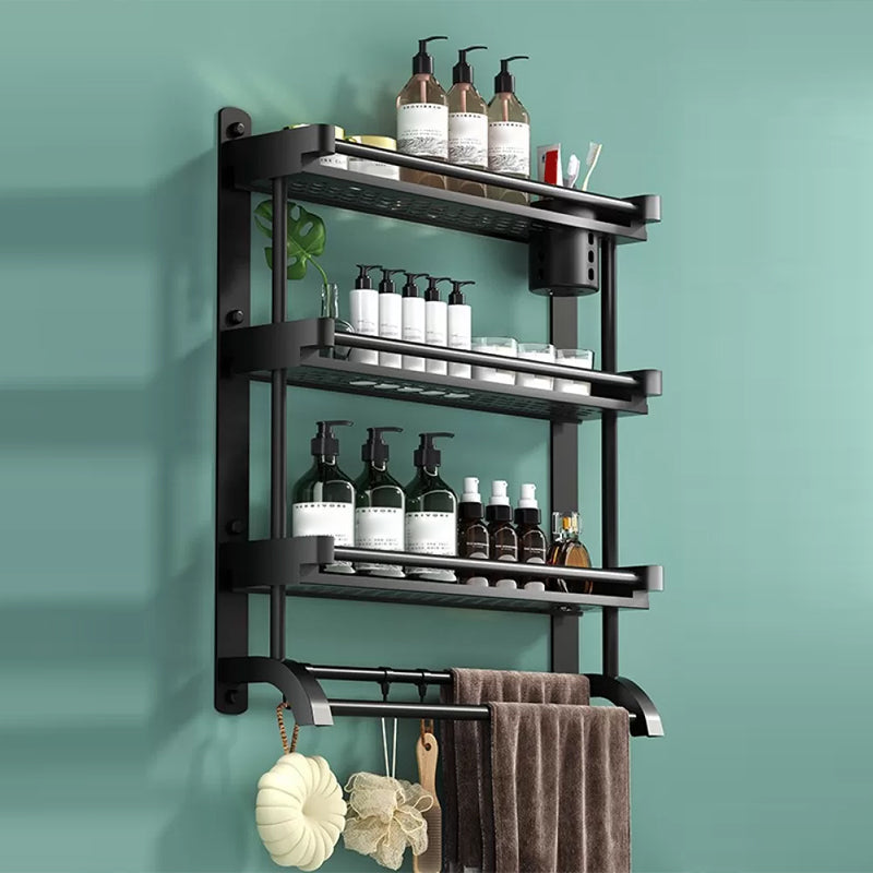 Lisslune | Modern Black Bathroom Accessories Stainless Steel Fitting Set Bathroom Shelf