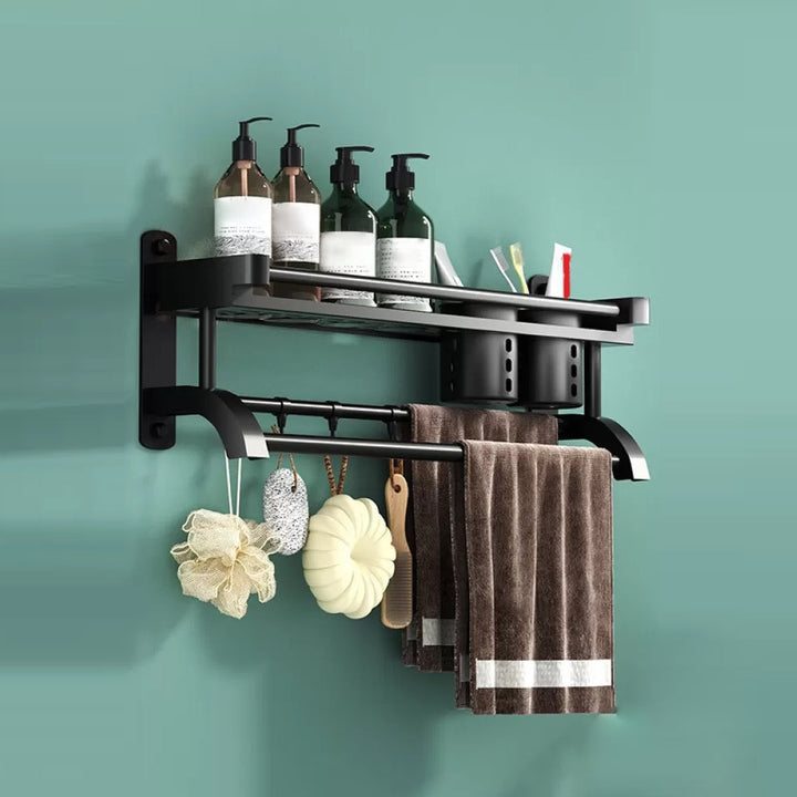 Lisslune | Modern Black Bathroom Accessories Stainless Steel Fitting Set Bathroom Shelf