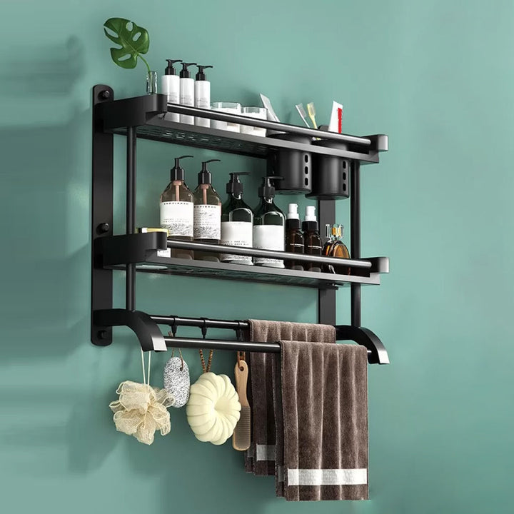 Lisslune | Modern Black Bathroom Accessories Stainless Steel Fitting Set Bathroom Shelf