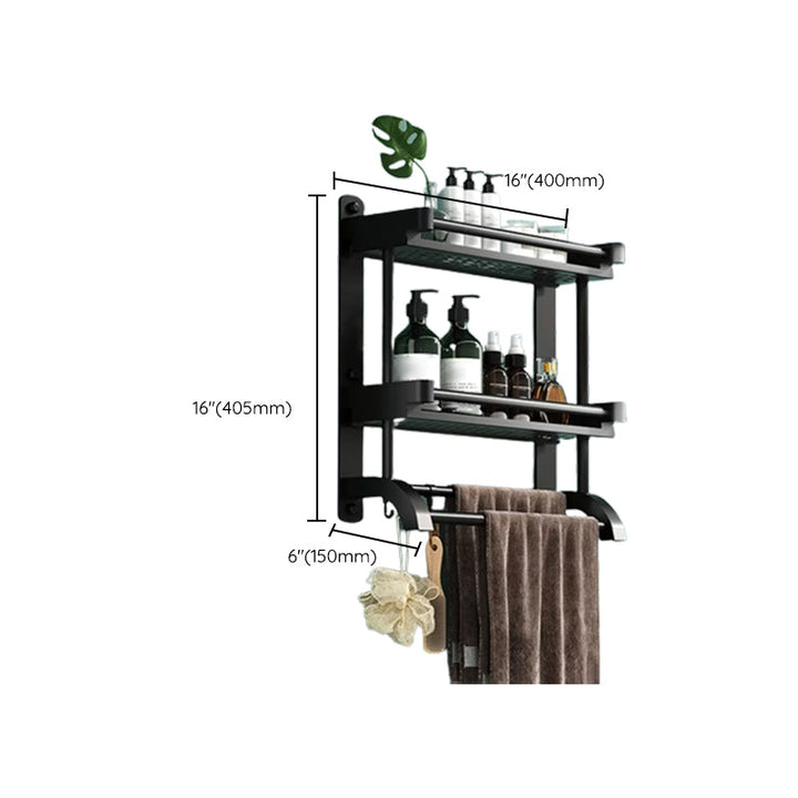 Lisslune | Modern Black Bathroom Accessories Stainless Steel Fitting Set Bathroom Shelf