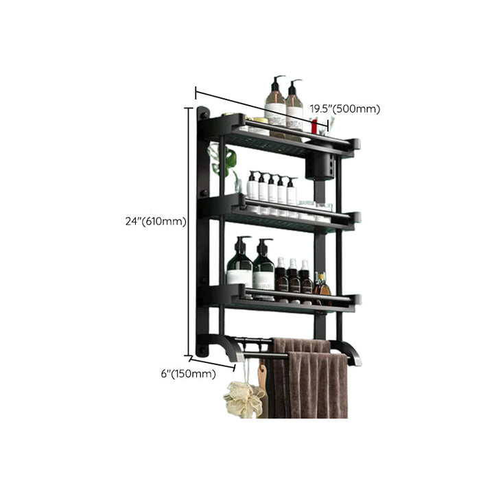 Lisslune | Modern Black Bathroom Accessories Stainless Steel Fitting Set Bathroom Shelf