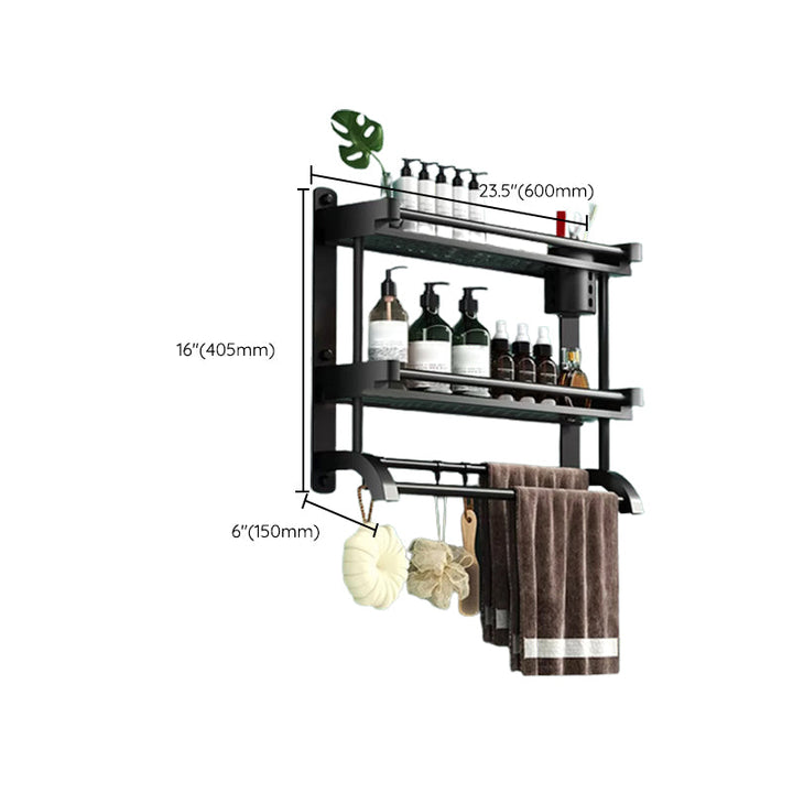 Lisslune | Modern Black Bathroom Accessories Stainless Steel Fitting Set Bathroom Shelf