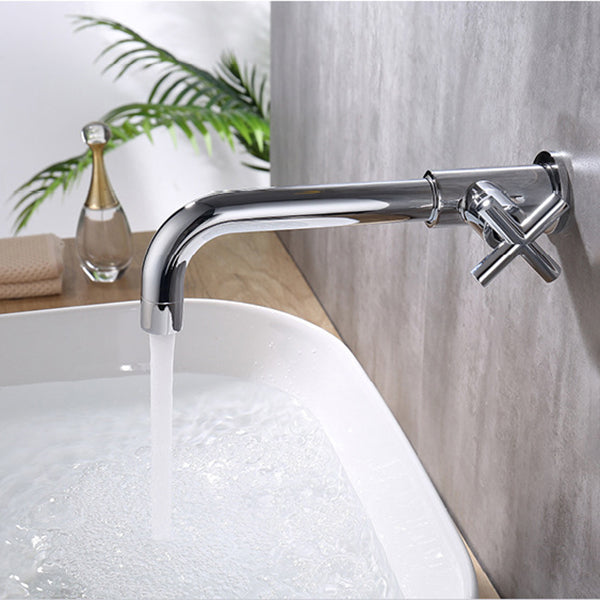 Lisslune | Glam Wall-mounted Bathroom Faucet Copper Single Handle Low Arc Faucet for Bathroom