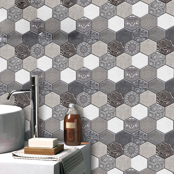 Lisslune | Hexagonal Tile - Peel & Stick Plastic Stain Resistant Peel and Stick Mosaic Tile 5-Pack
