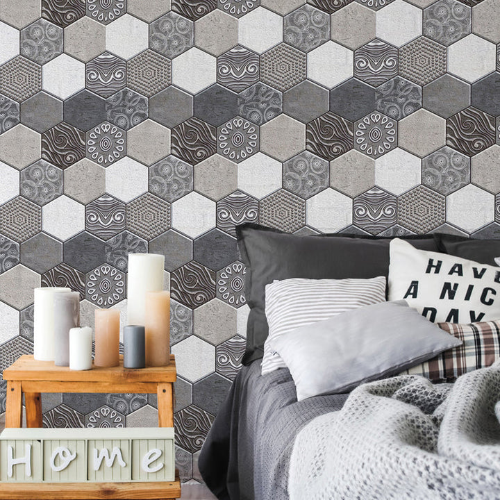 Lisslune | Hexagonal Tile - Peel & Stick Plastic Stain Resistant Peel and Stick Mosaic Tile 5-Pack