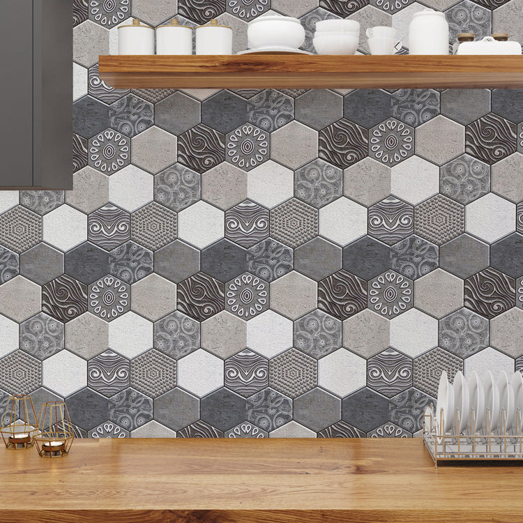 Lisslune | Hexagonal Tile - Peel & Stick Plastic Stain Resistant Peel and Stick Mosaic Tile 5-Pack