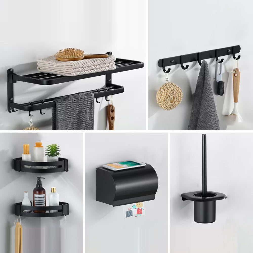 Lisslune | Modern Bathroom Accessories Black Paper Holder Bathroom Shelf Bathroom Accessory Set