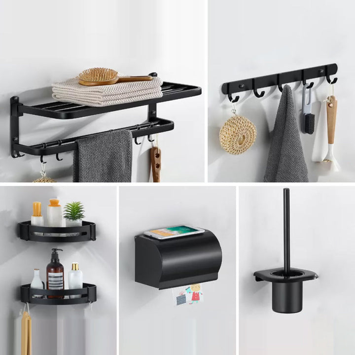 Lisslune | Modern Bathroom Accessories Black Paper Holder Bathroom Shelf Bathroom Accessory Set