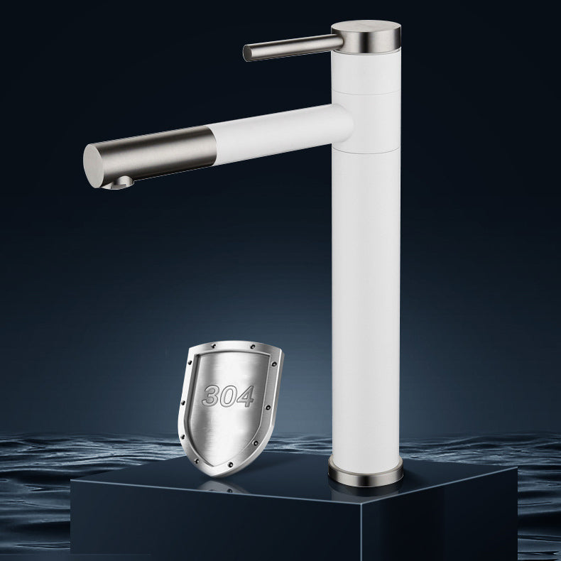 Lisslune | Modern Vessel Sink Faucet Stainless Steel Single Handle Low Arc Pull Down Vessel Faucet