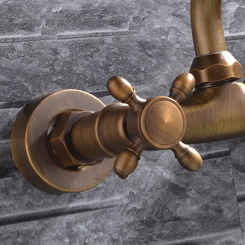 Lisslune | Industrial Bathtub Outlet Trim Wall Mounted Full Copper Dual Cross Handle Low Arc Bathtub Faucet