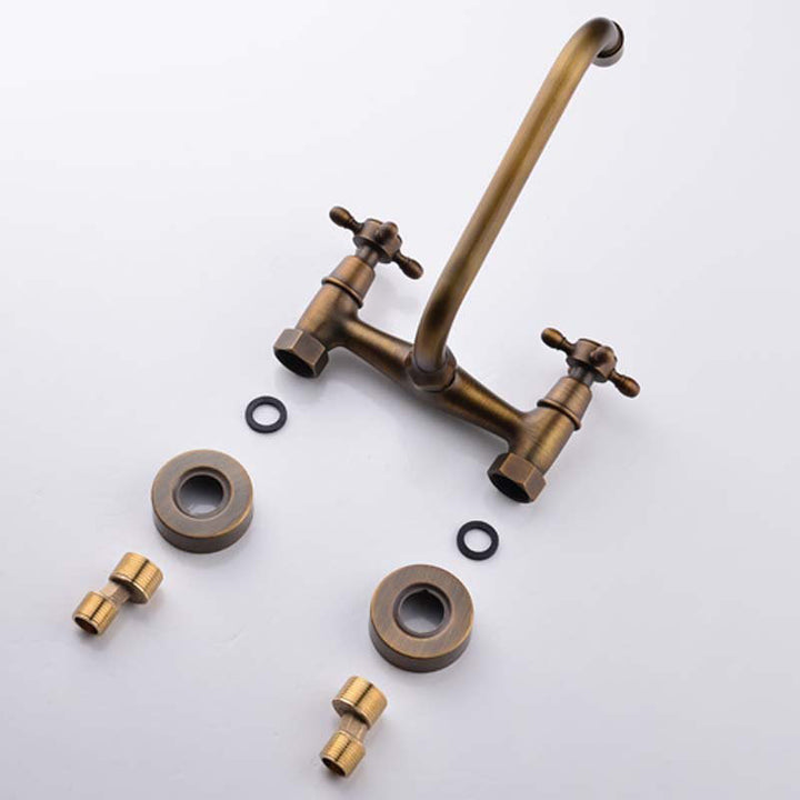 Lisslune | Industrial Bathtub Outlet Trim Wall Mounted Full Copper Dual Cross Handle Low Arc Bathtub Faucet