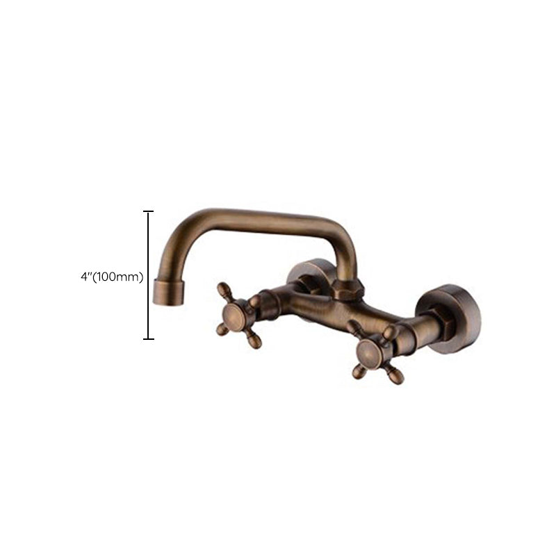 Lisslune | Industrial Bathtub Outlet Trim Wall Mounted Full Copper Dual Cross Handle Low Arc Bathtub Faucet