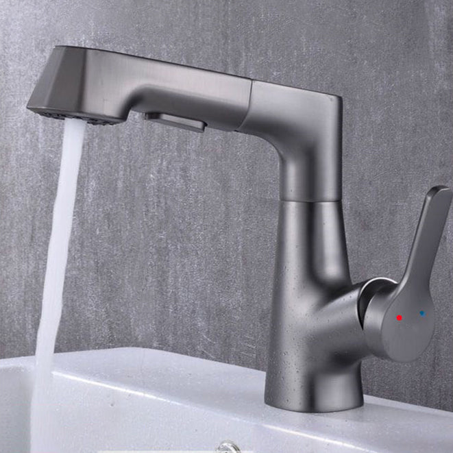 Lisslune | Modern Vessel Sink Faucet Copper Single Handle Pull Down Low Arc Vessel Faucet