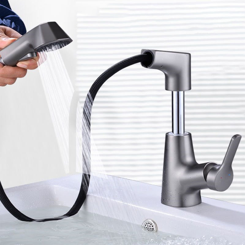 Lisslune | Modern Vessel Sink Faucet Copper Single Handle Pull Down Low Arc Vessel Faucet