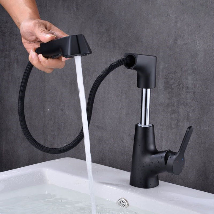 Lisslune | Modern Vessel Sink Faucet Copper Single Handle Pull Down Low Arc Vessel Faucet