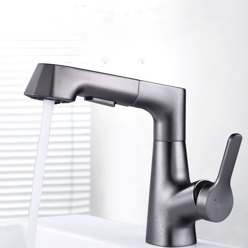 Lisslune | Modern Vessel Sink Faucet Copper Single Handle Pull Down Low Arc Vessel Faucet