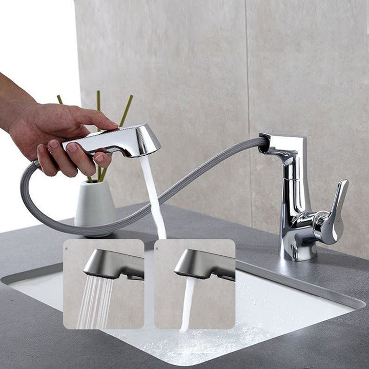 Lisslune | Modern Vessel Sink Faucet Copper Single Handle Pull Down Low Arc Vessel Faucet