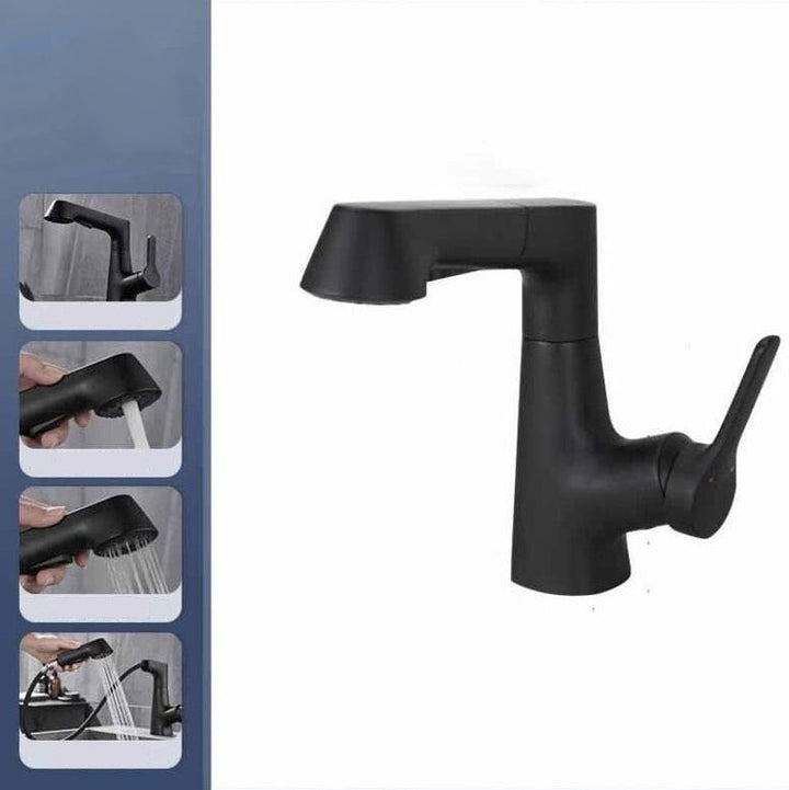 Lisslune | Modern Vessel Sink Faucet Copper Single Handle Pull Down Low Arc Vessel Faucet