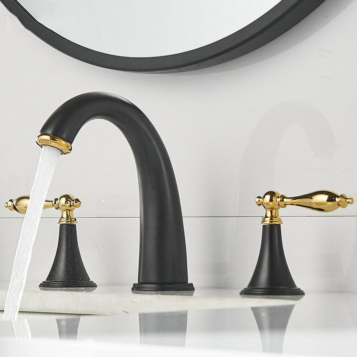 Lisslune | Modern widespread sink faucet Simple bathroom double handle faucet with lever handle