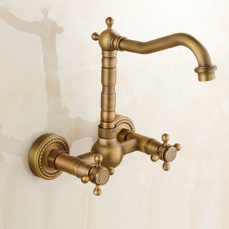 Lisslune | Vintage Bathtub Faucet with Two Cross Handles Made of Pure Copper Wall-Mounted Fixture
