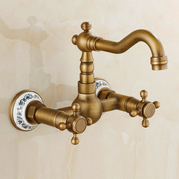 Lisslune | Vintage Bathtub Faucet with Two Cross Handles Made of Pure Copper Wall-Mounted Fixture