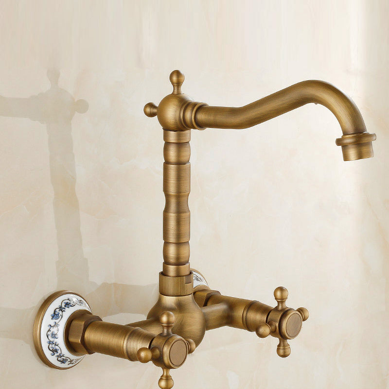Lisslune | Vintage Bathtub Faucet with Two Cross Handles Made of Pure Copper Wall-Mounted Fixture
