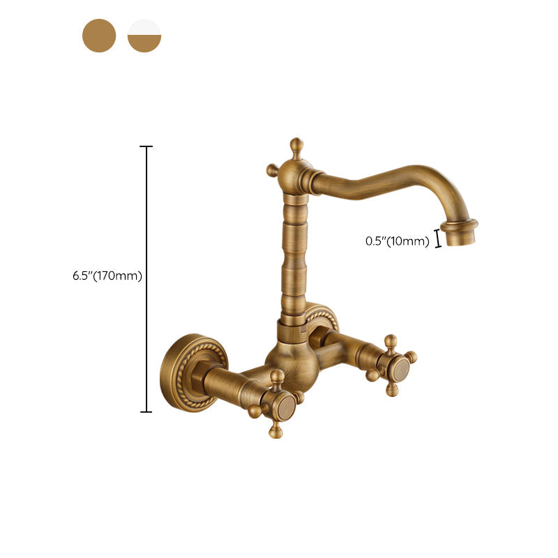 Lisslune | Vintage Bathtub Faucet with Two Cross Handles Made of Pure Copper Wall-Mounted Fixture