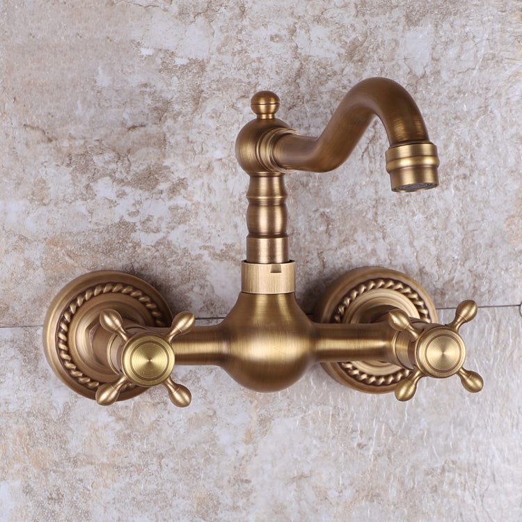 Lisslune | Vintage Bathtub Faucet Two Cross Handle Faucet Solid Copper Wall Mounted Faucet