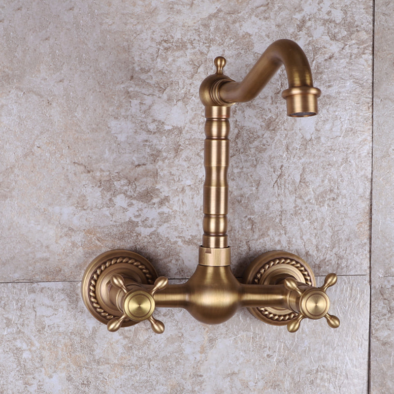 Lisslune | Vintage Bathtub Faucet Two Cross Handle Faucet Solid Copper Wall Mounted Faucet