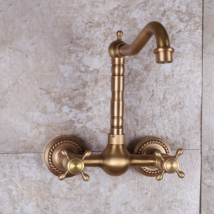 Lisslune | Vintage Bathtub Faucet Two Cross Handle Faucet Solid Copper Wall Mounted Faucet