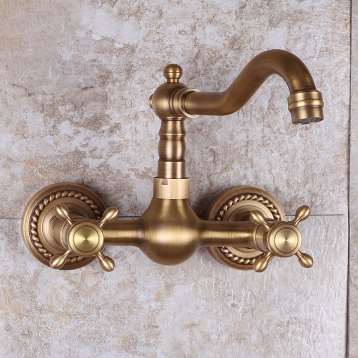 Lisslune | Vintage Bathtub Faucet Two Cross Handle Faucet Solid Copper Wall Mounted Faucet