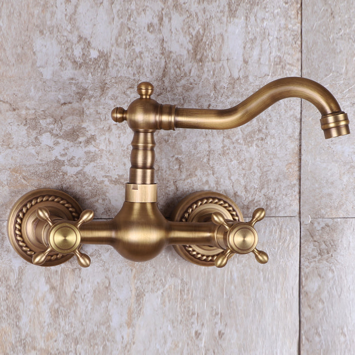 Lisslune | Vintage Bathtub Faucet Two Cross Handle Faucet Solid Copper Wall Mounted Faucet