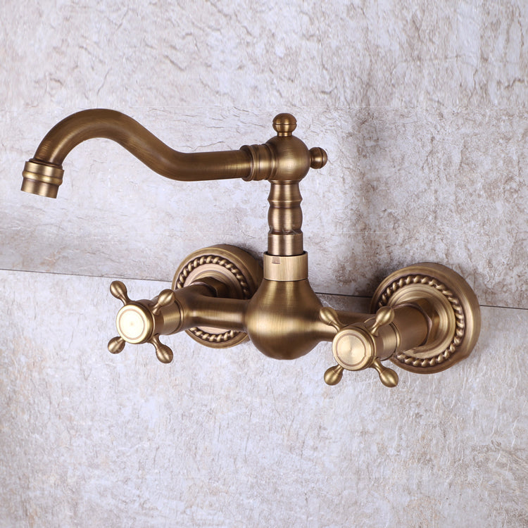 Lisslune | Vintage Bathtub Faucet Two Cross Handle Faucet Solid Copper Wall Mounted Faucet