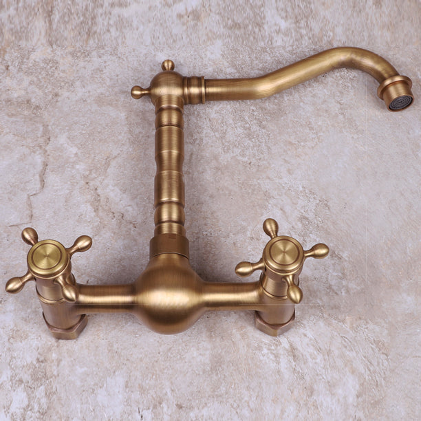 Lisslune | Vintage Bathtub Faucet Two Cross Handle Faucet Solid Copper Wall Mounted Faucet