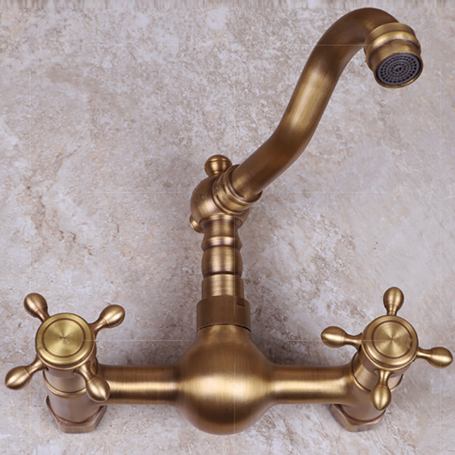 Lisslune | Vintage Bathtub Faucet Two Cross Handle Faucet Solid Copper Wall Mounted Faucet