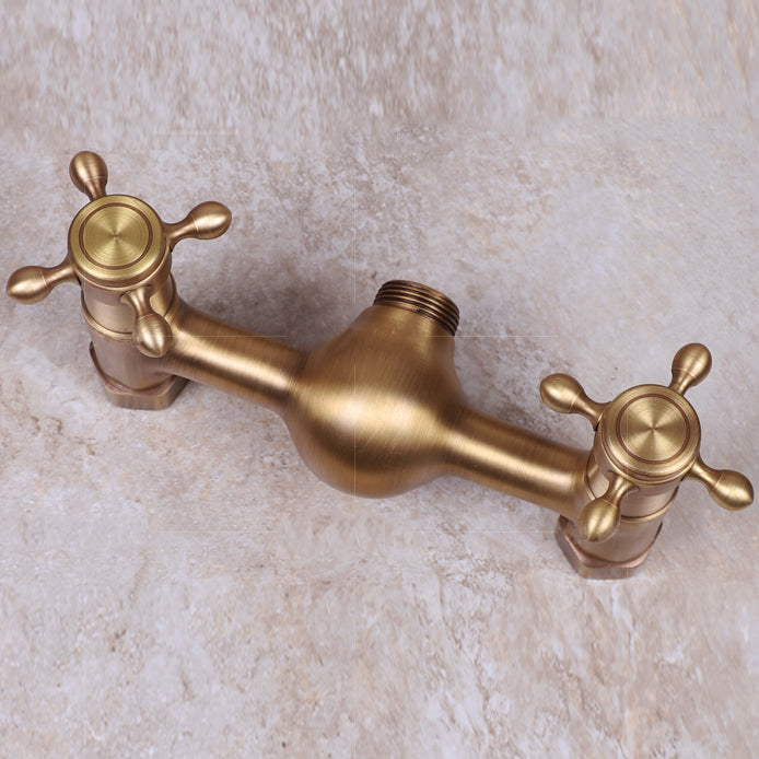 Lisslune | Vintage Bathtub Faucet Two Cross Handle Faucet Solid Copper Wall Mounted Faucet