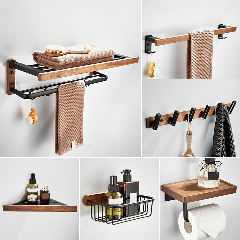 Lisslune | Wood and Aluminum Bath Accessory Set Black Bathroom Accessory Kit