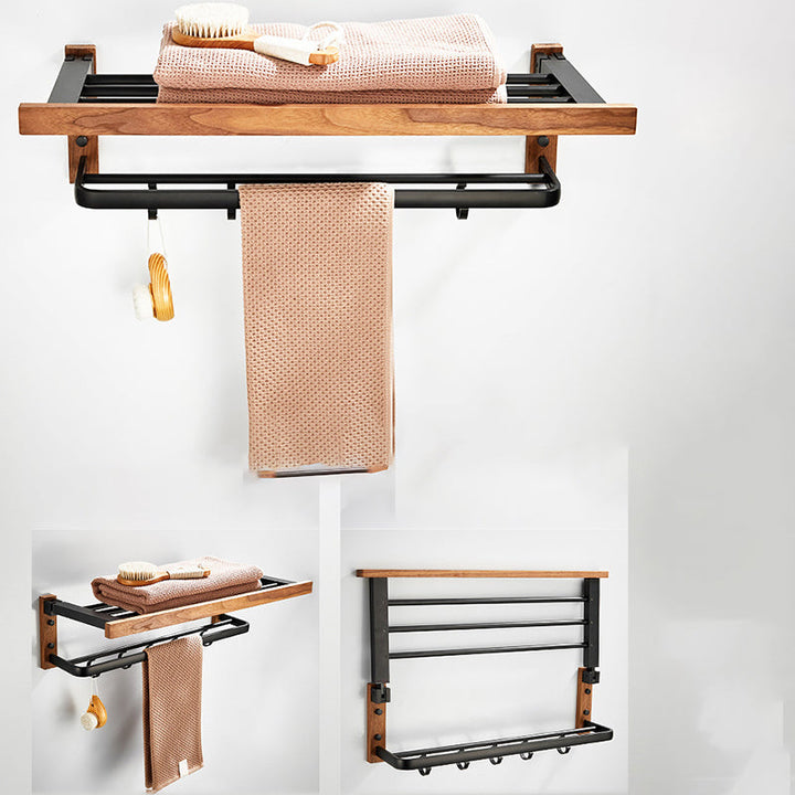 Lisslune | Wood and Aluminum Bath Accessory Set Black Bathroom Accessory Kit