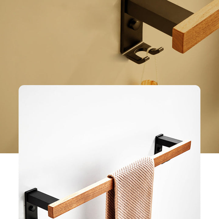 Lisslune | Wood and Aluminum Bath Accessory Set Black Bathroom Accessory Kit
