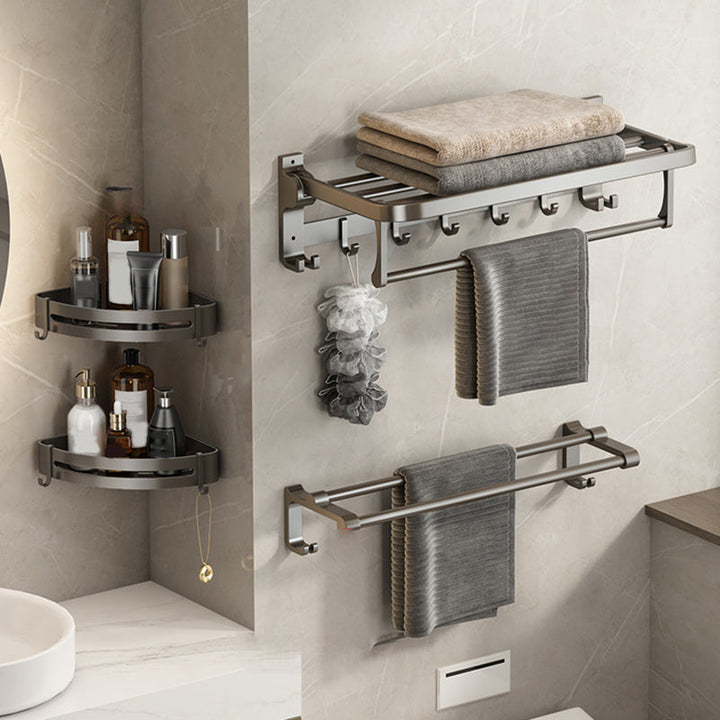 Lisslune | Contemporary Bathroom Accessory Set Grey Aluminum Bathroom Accessory Kit