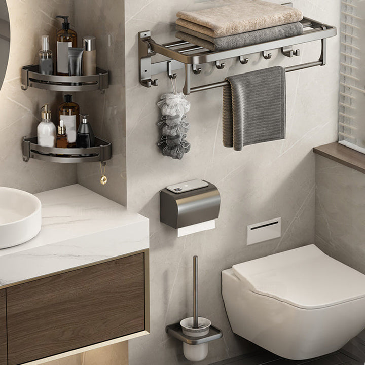 Lisslune | Contemporary Bathroom Accessory Set Grey Aluminum Bathroom Accessory Kit