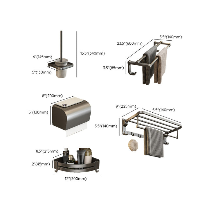 Lisslune | Contemporary Bathroom Accessory Set Grey Aluminum Bathroom Accessory Kit